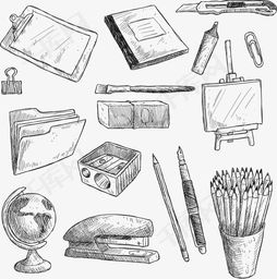 免費下載16款手繪文化用品矢量素材，高清裝飾圖案PSD盡在千庫網(wǎng)